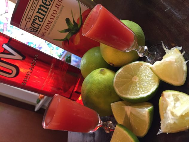 UV Vodka Sriracha Bloody Mary Shooter