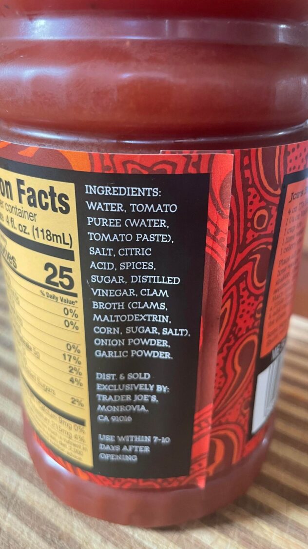 Trader Joe's Bloody Mary Mix Ingredients