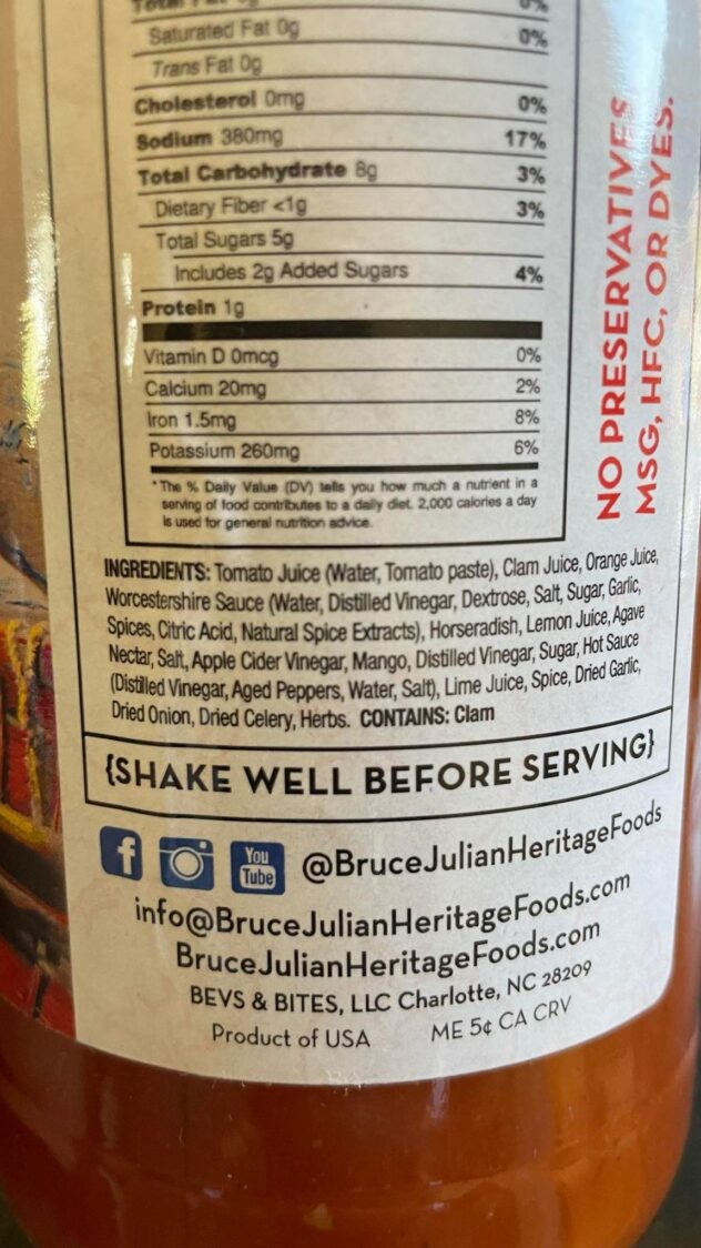 Bruce Julian's Bloody Mary Mix Ingredients