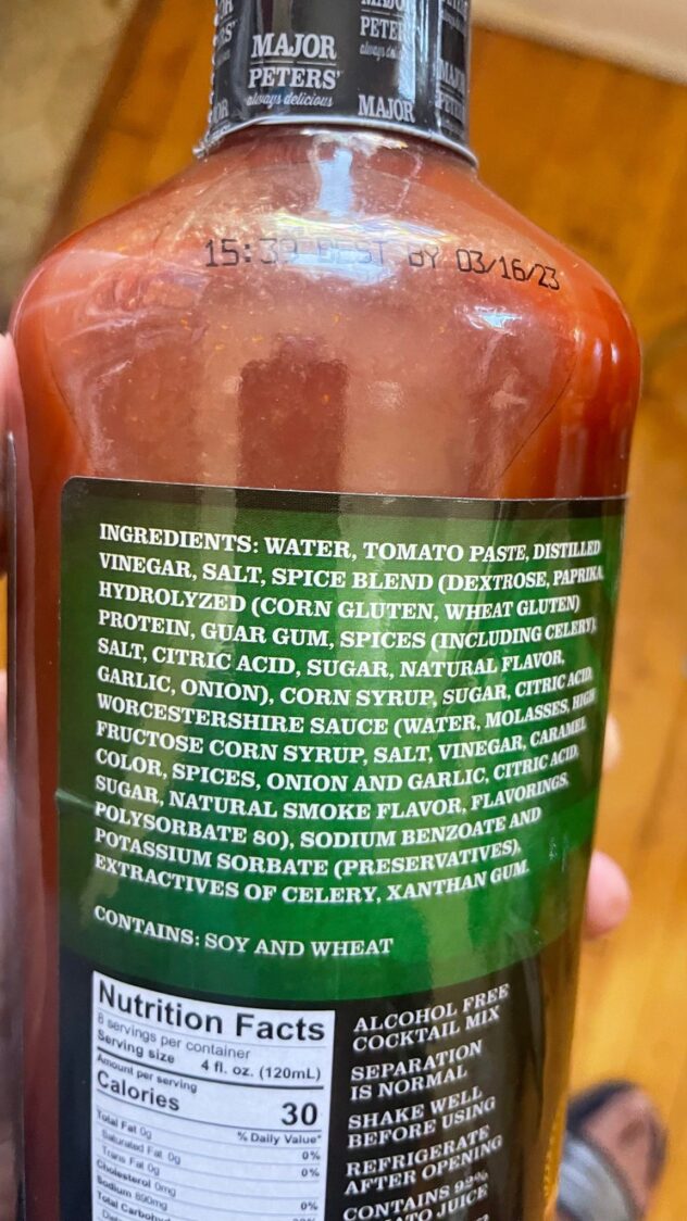 Major Peters Bloody Mary Mix Ingredients